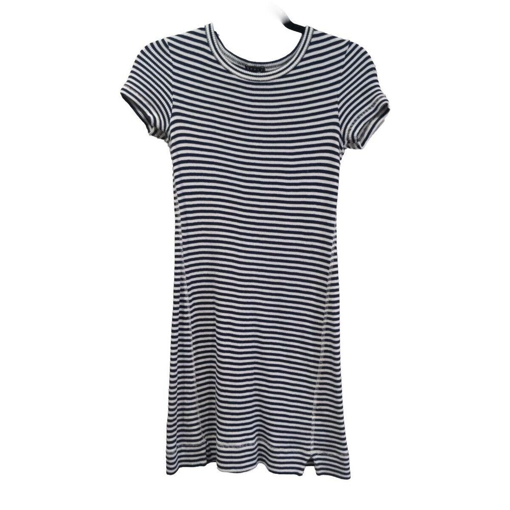 Theory Womens Striped Onissa Ribbed Mini Dress Size S Navy Blue White 90s Y2K